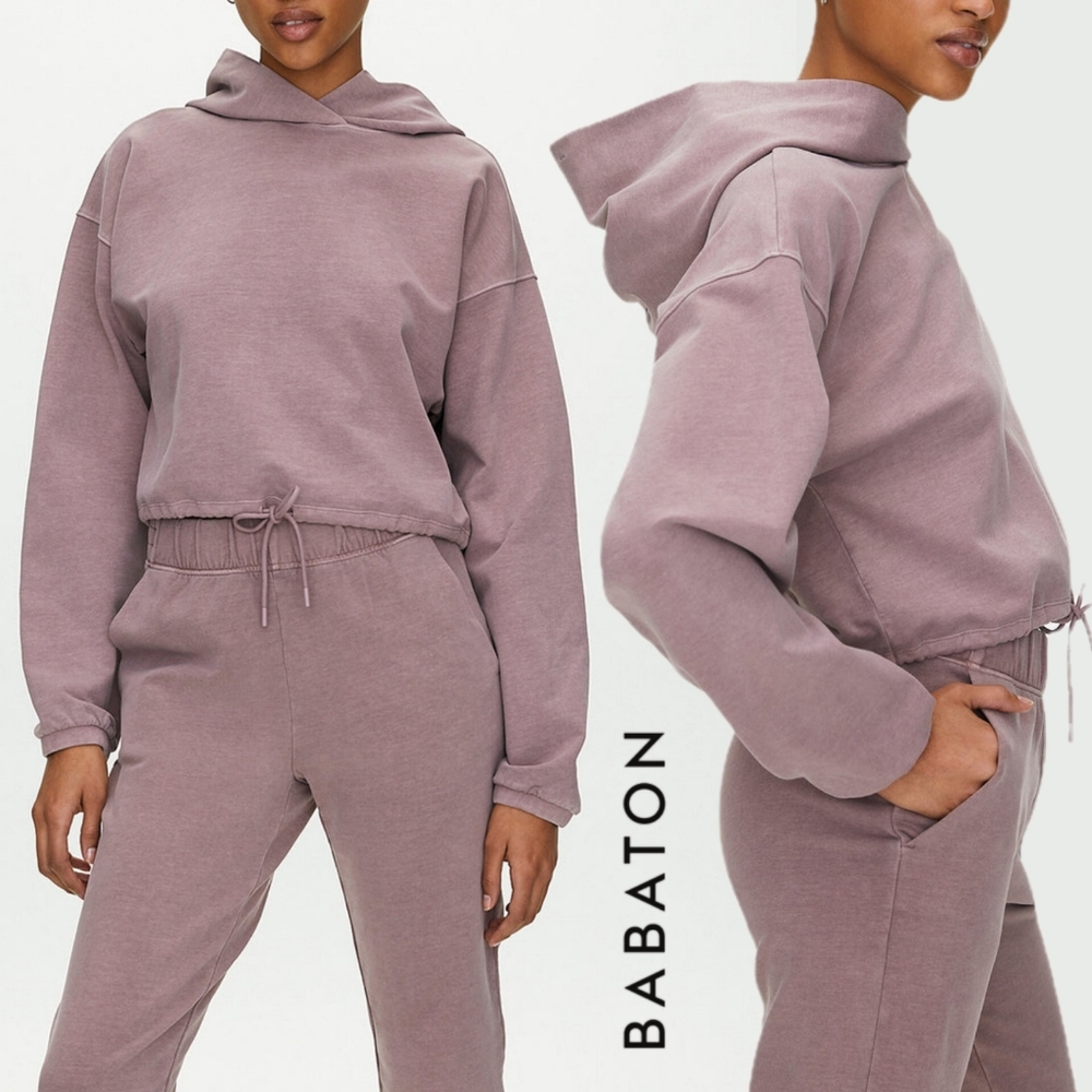 Sz S The Group Babaton Cotton Weekender Mauve Cropped Hoodie Pullover